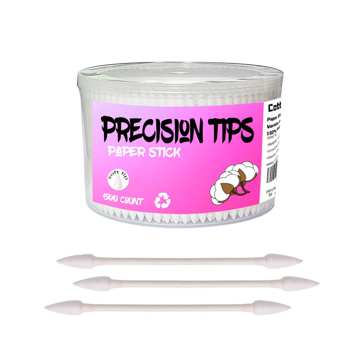 SUIZWMOU pointed tip cotton swabs with double points for precise makeup and cleaning.