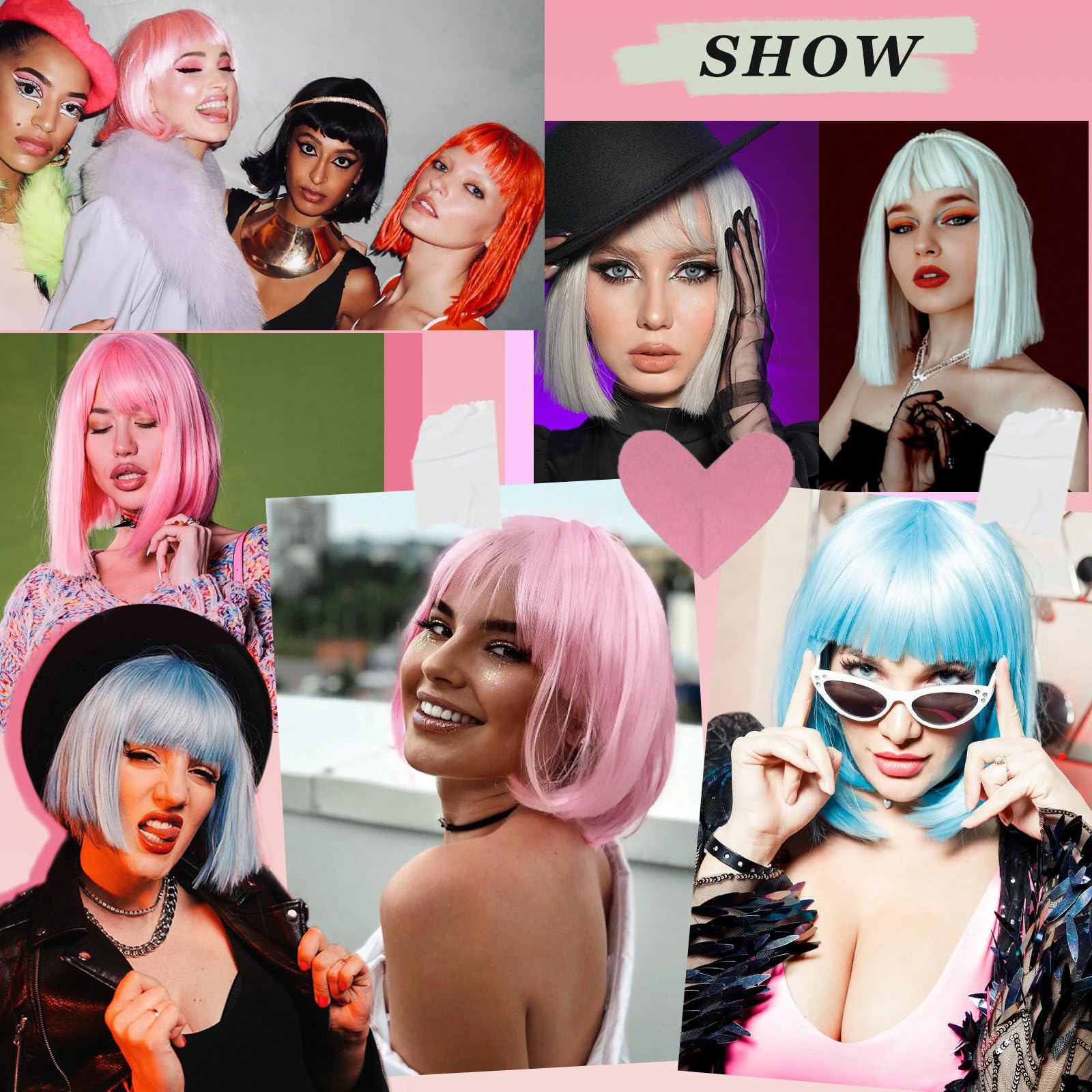 SUKRI pink bob wig with bangs, back view, showcases smooth silhouette