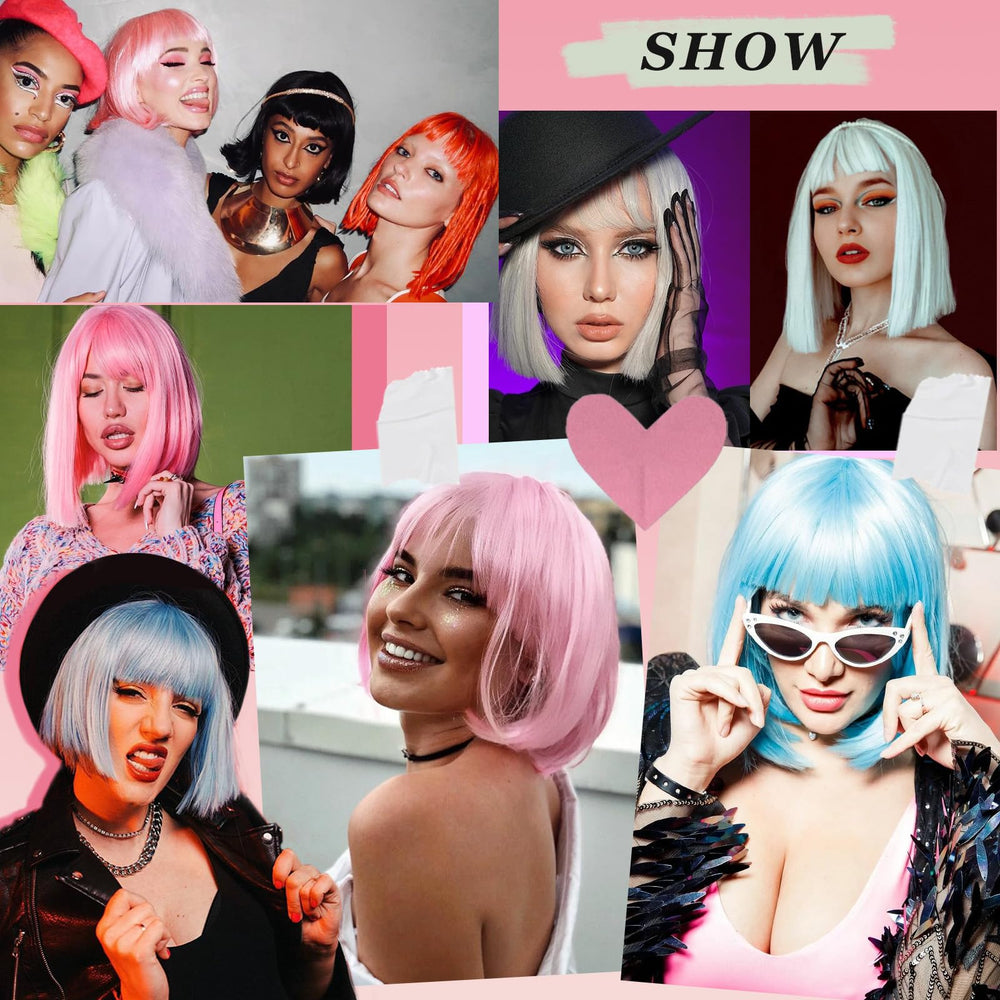 SUKRI pink bob wig with bangs, back view, showcases smooth silhouette