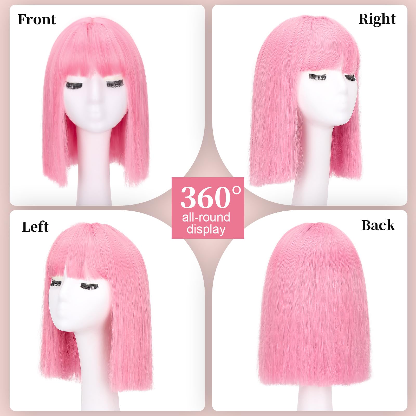 SUKRI pink bob wig with bangs, side view, versatile for parties