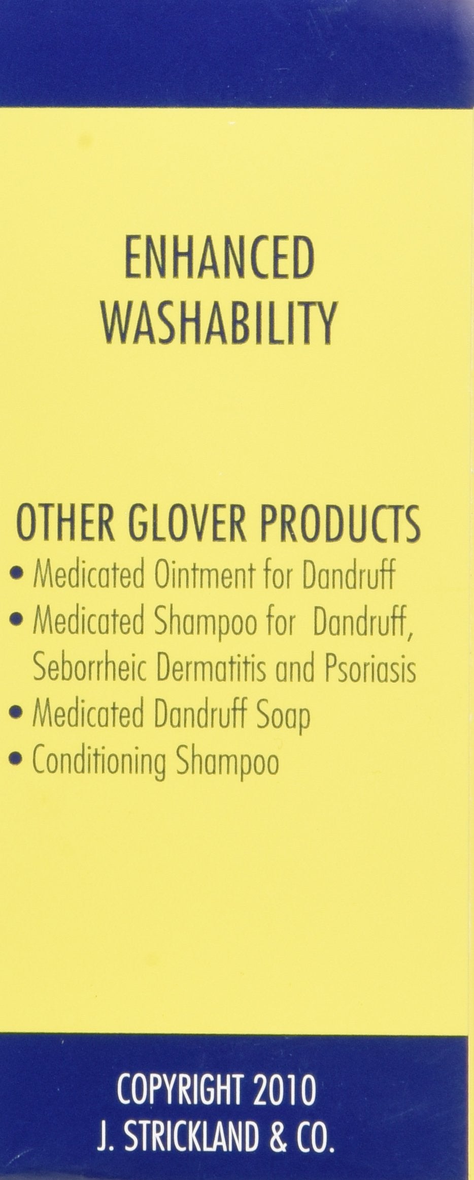 Sulfur8 Glovers Dandruff Medicine, etiqueta clara con indicaciones de uso.