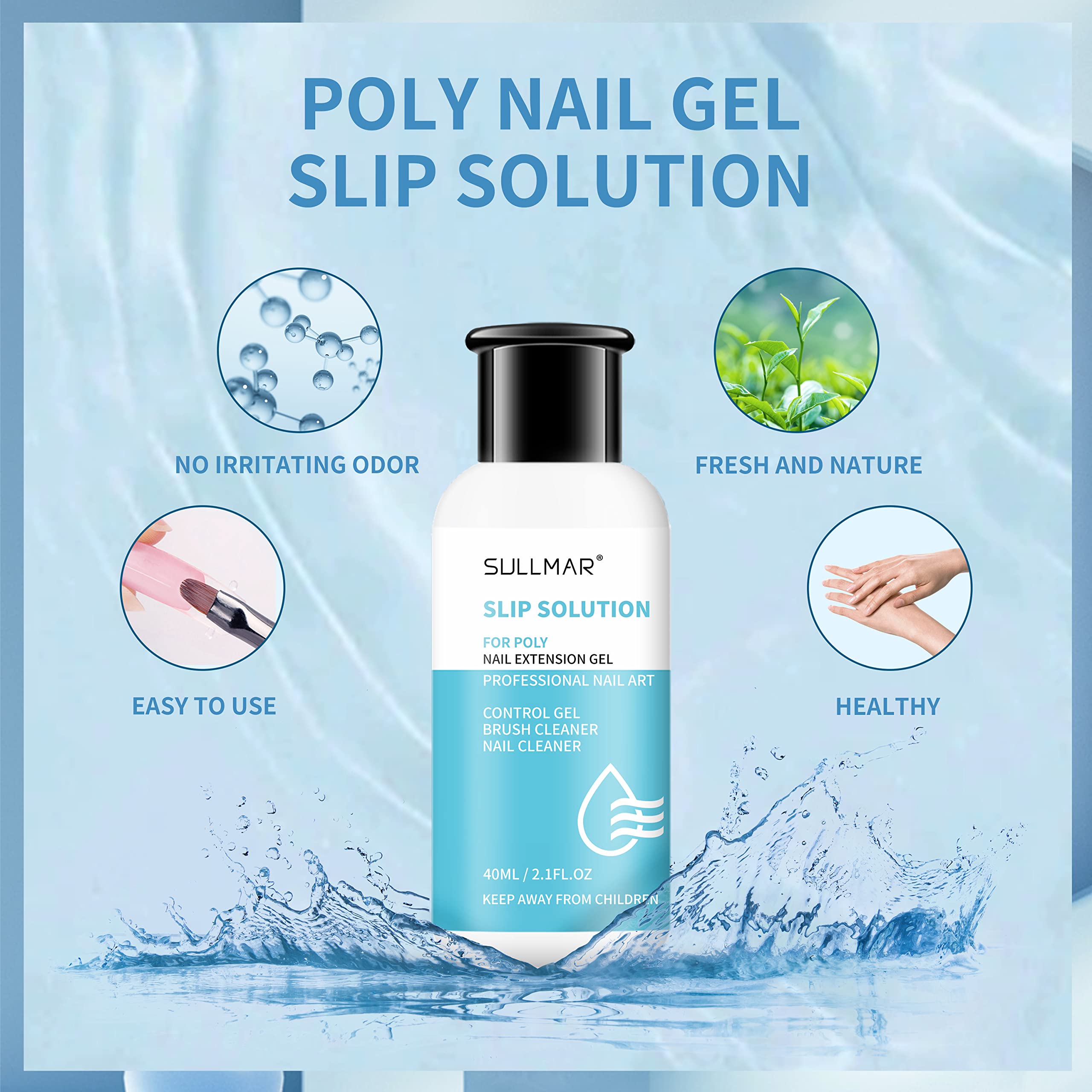 SULLMAR Solución deslizante para uñas Poligel, compatible con uñas artificiales y gel UV.