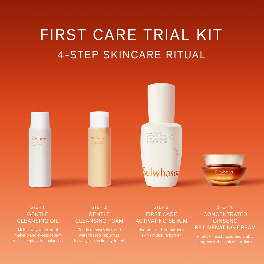 Sulwhasoo First Care Trial Kit cleansing foam pump purifies damp skin for a refreshed feel