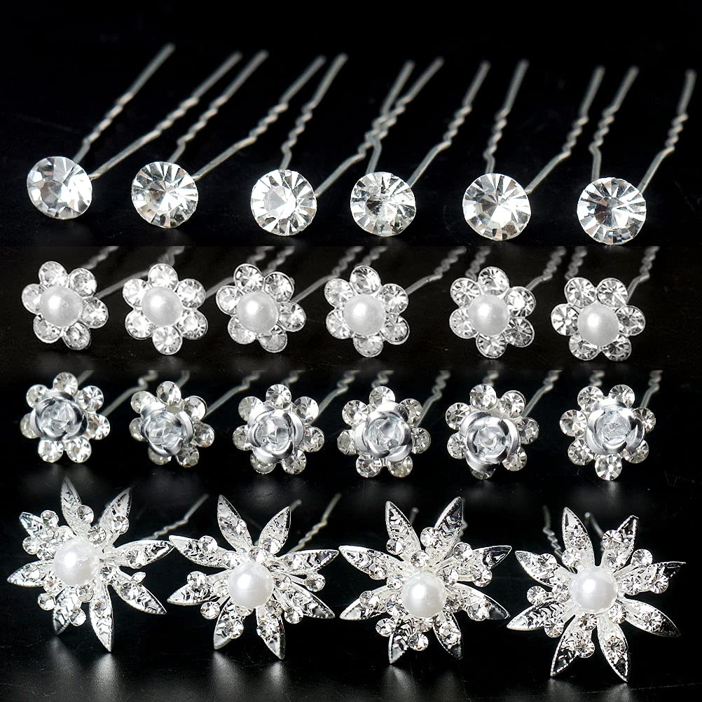 SUMAJU pearl crystal flower hair pin adds subtle sparkle while holding hair in place.