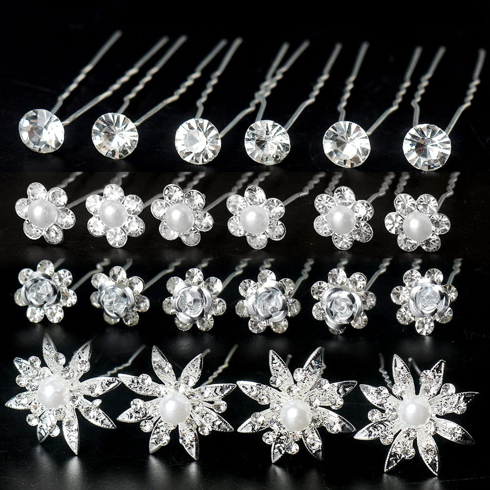 SUMAJU pearl crystal flower hair pin adds subtle sparkle while holding hair in place.