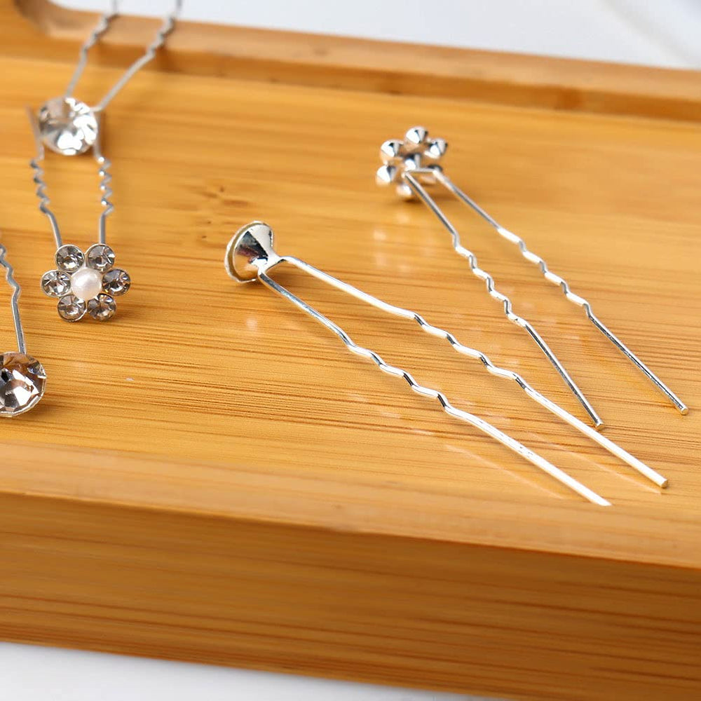 SUMAJU pearl flower hair pin with rhinestones for elegant updos.