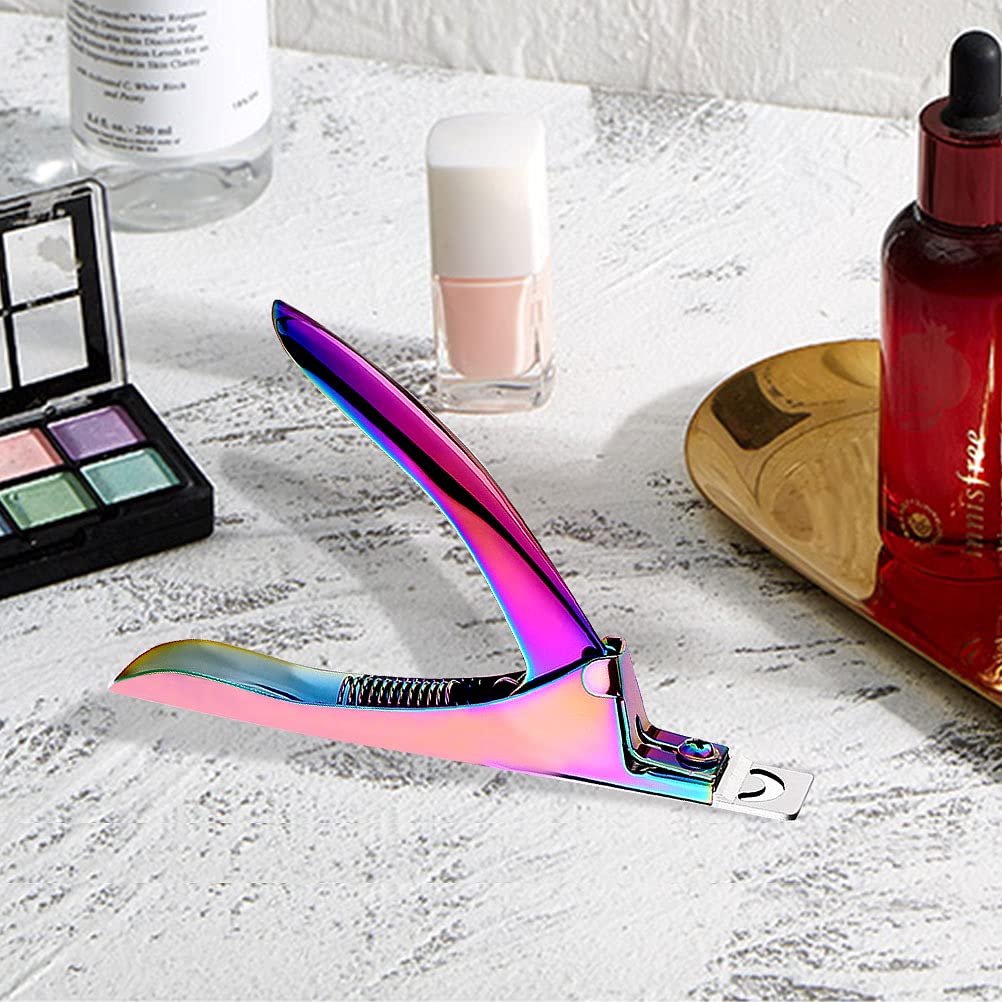 SUMAJU Rainbow nail clippers side angle, curved handle for comfortable grip.
