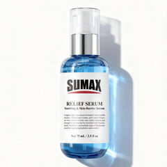 Sumax Relief Serum bottle front, a lightweight formula designed for sensitive skin.