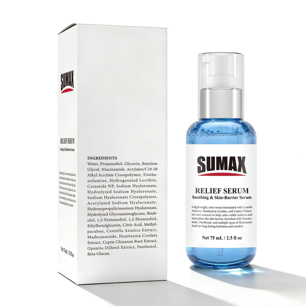 Sumax Relief Serum packaging box, premium look and easy storage.