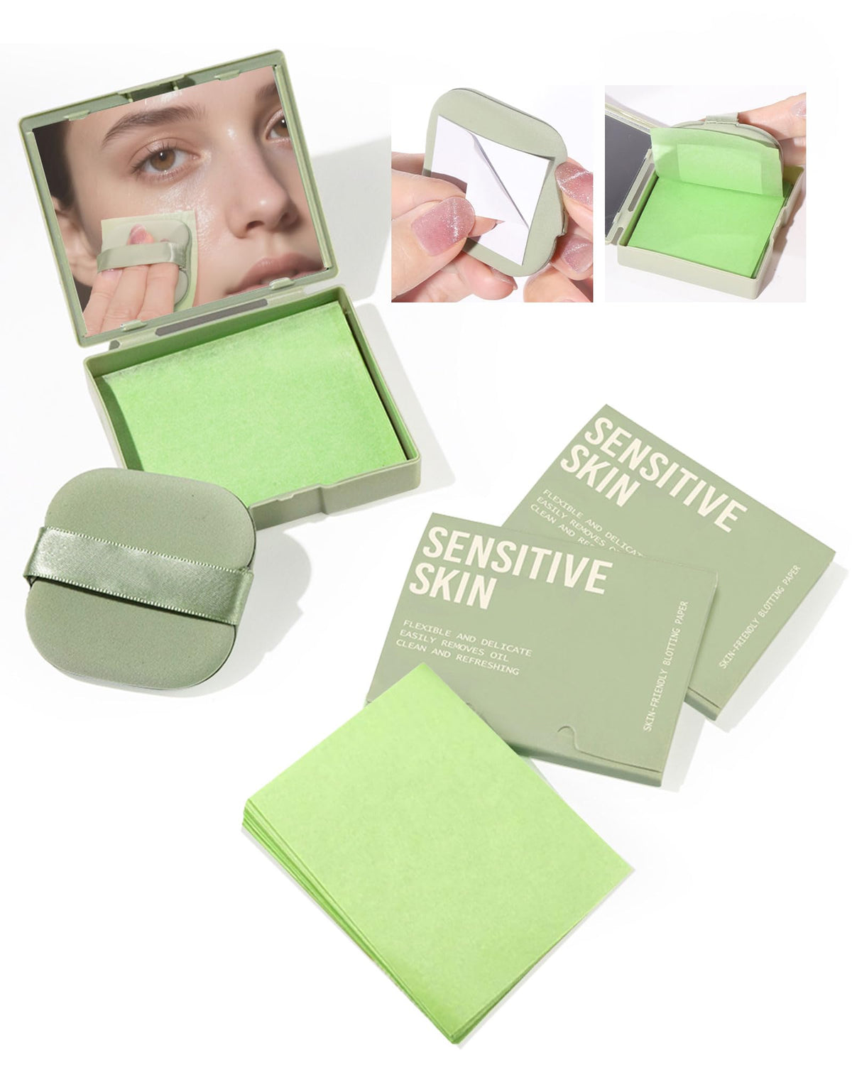 SUMEITANG 300 oil blotting sheets with mirror for portable shine control.