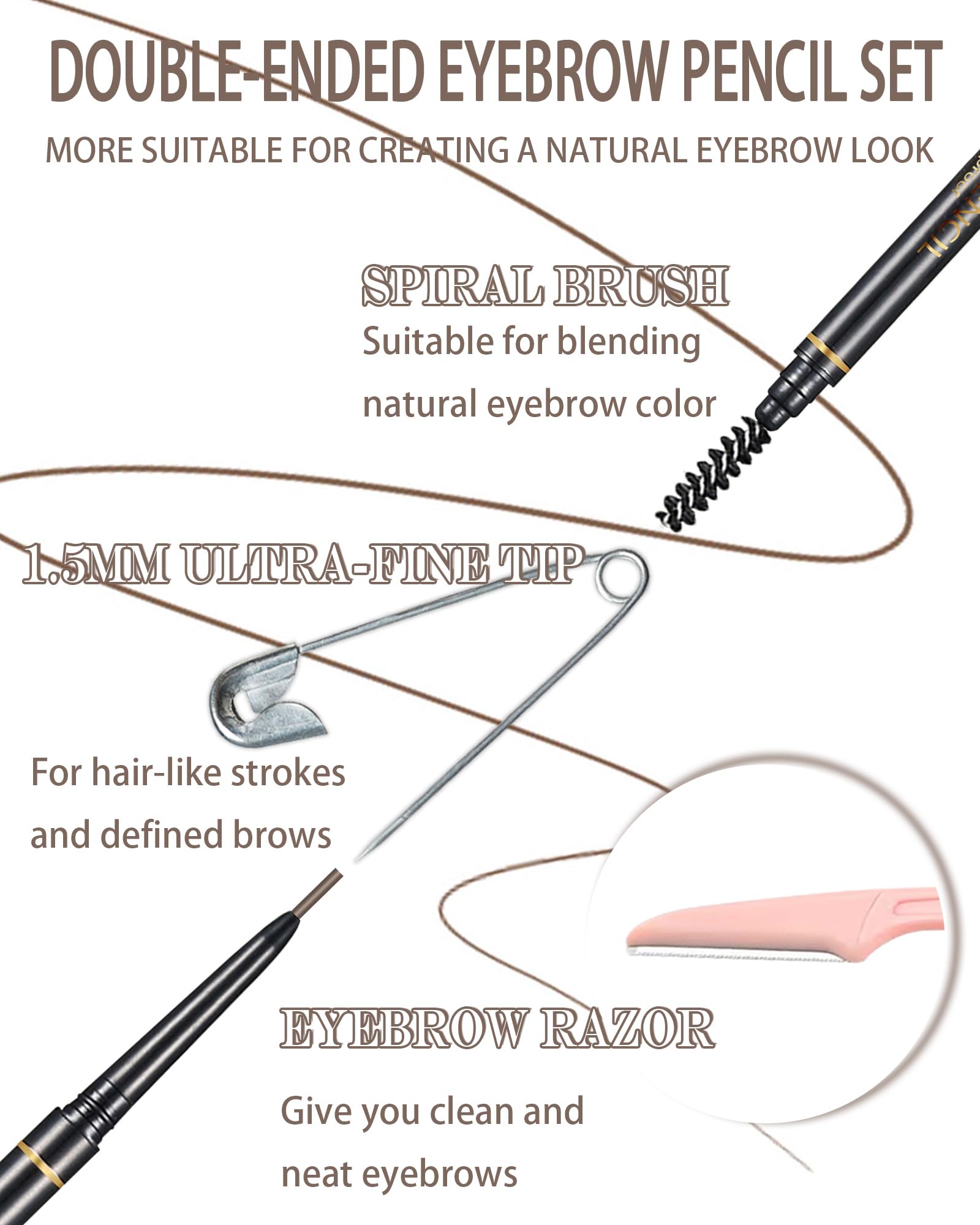 SUMEITANG: doble extremo con brocha espiral para rellenar cejas con suavidad.