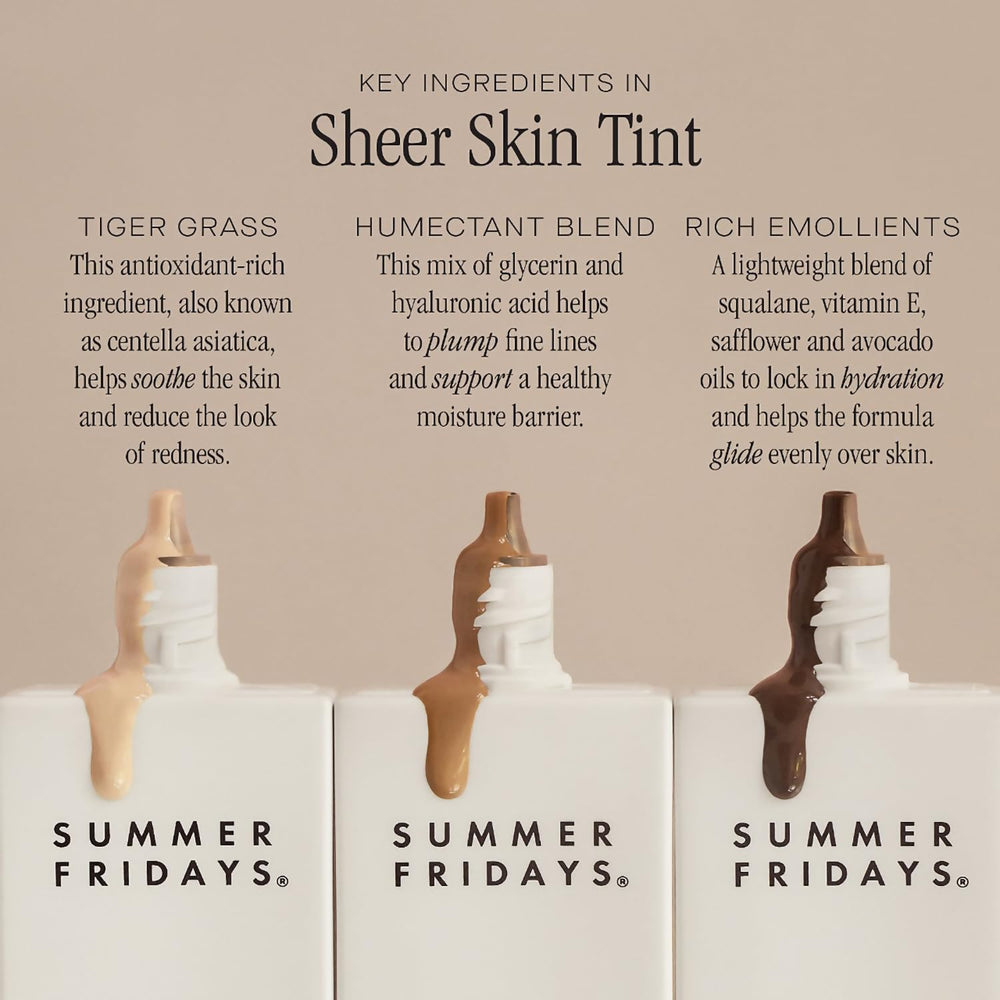 Hyaluronic acid in Summer Fridays Sheer Skin Tint supports hydration on the surface.