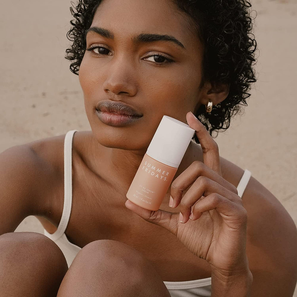 Summer Fridays CC Me Serum product shot on minimalist shelf