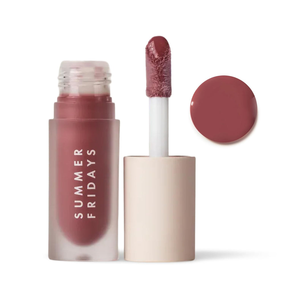 Summer Fridays Dream Lip Oil bottle closeup showing soft mauve tint and shine