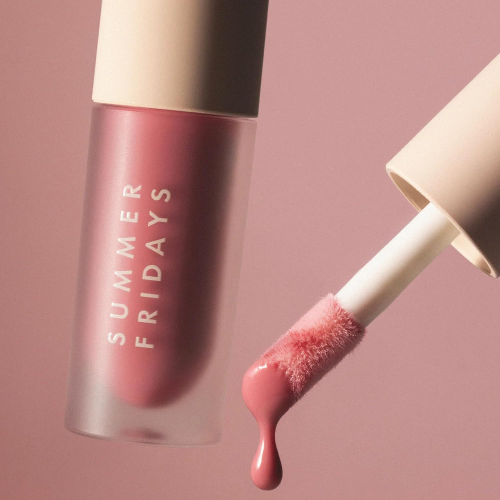 Summer Fridays Dream Lip Oil packaging closeup with sleek design.