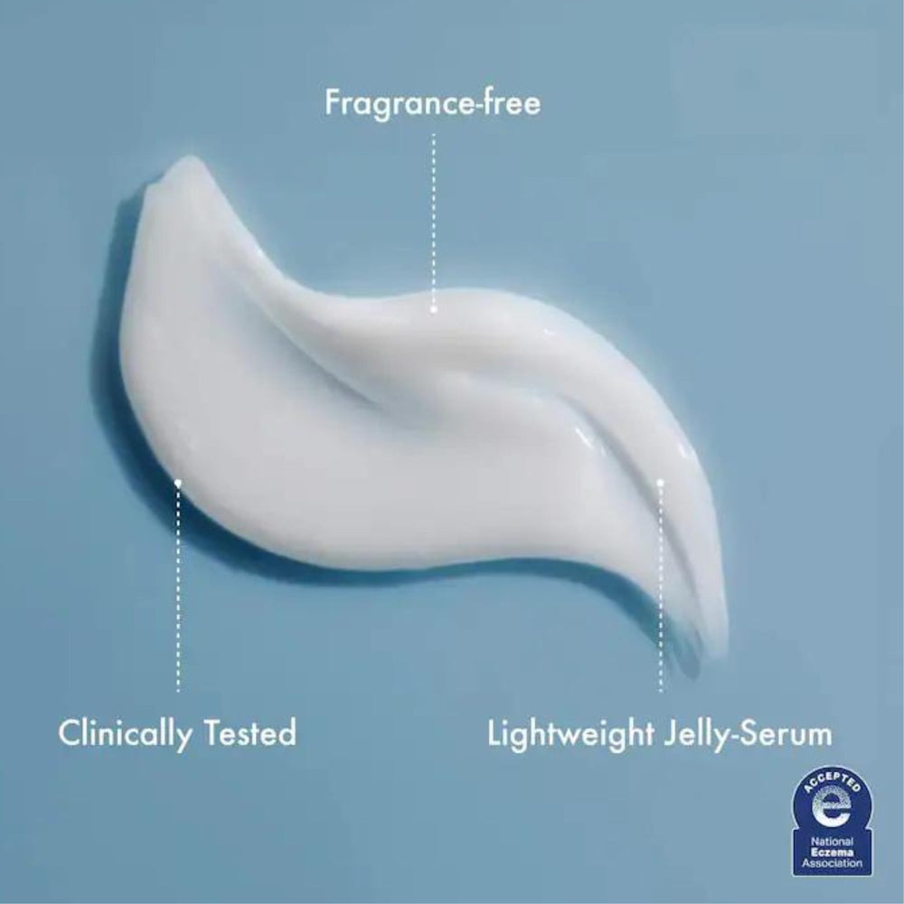 Summer Fridays Jet Lag Deep Hydration Serum application on cheek demonstrates soothing feel.