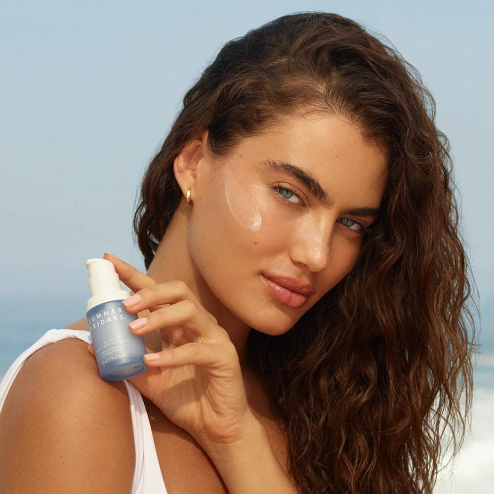 Summer Fridays Jet Lag Deep Hydration Serum bottle side view highlights ergonomic design.