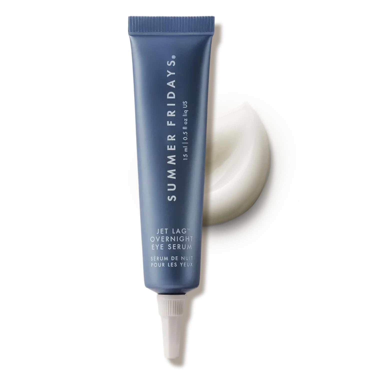 Summer Fridays Jet Lag Overnight Eye Serum bottle provides hydrating under-eye care.