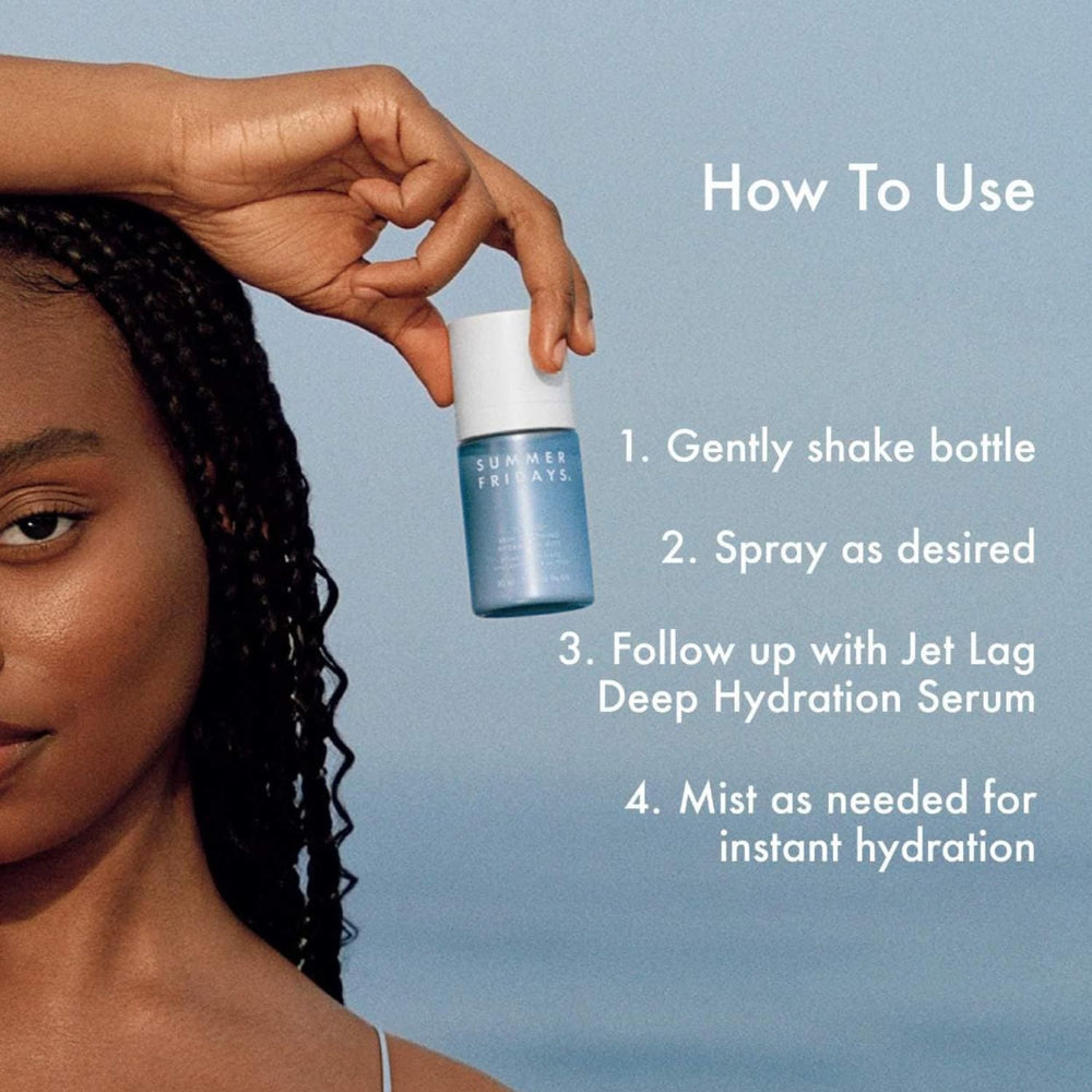 Summer Fridays Jet Lag mist bottle label highlights premium skincare