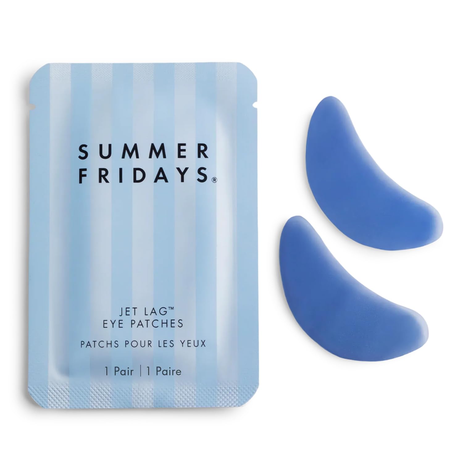 Summer Fridays Jet Lag Under Eye Patches closeup shows cooling hydrogel texture for refreshed eyes