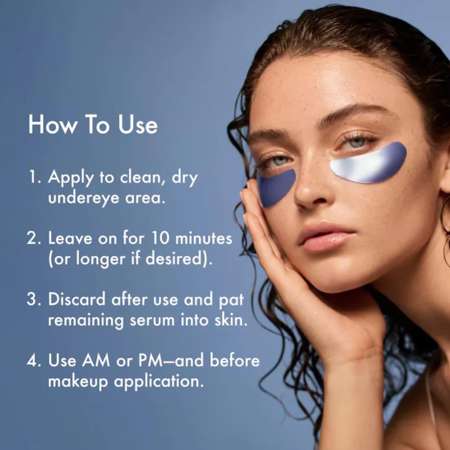 Summer Fridays Jet Lag Under Eye Patches on eye area illustrating depuffing potential