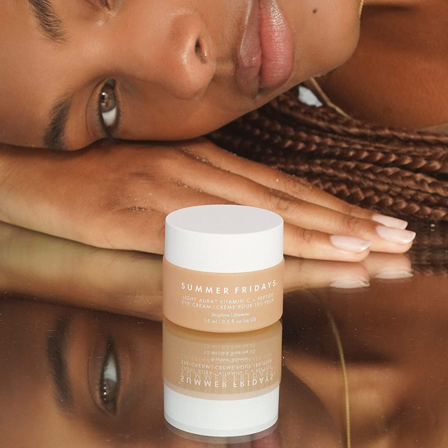 Summer Fridays Light Aura Eye Cream hydration glow closeup indicating moisturizing effects