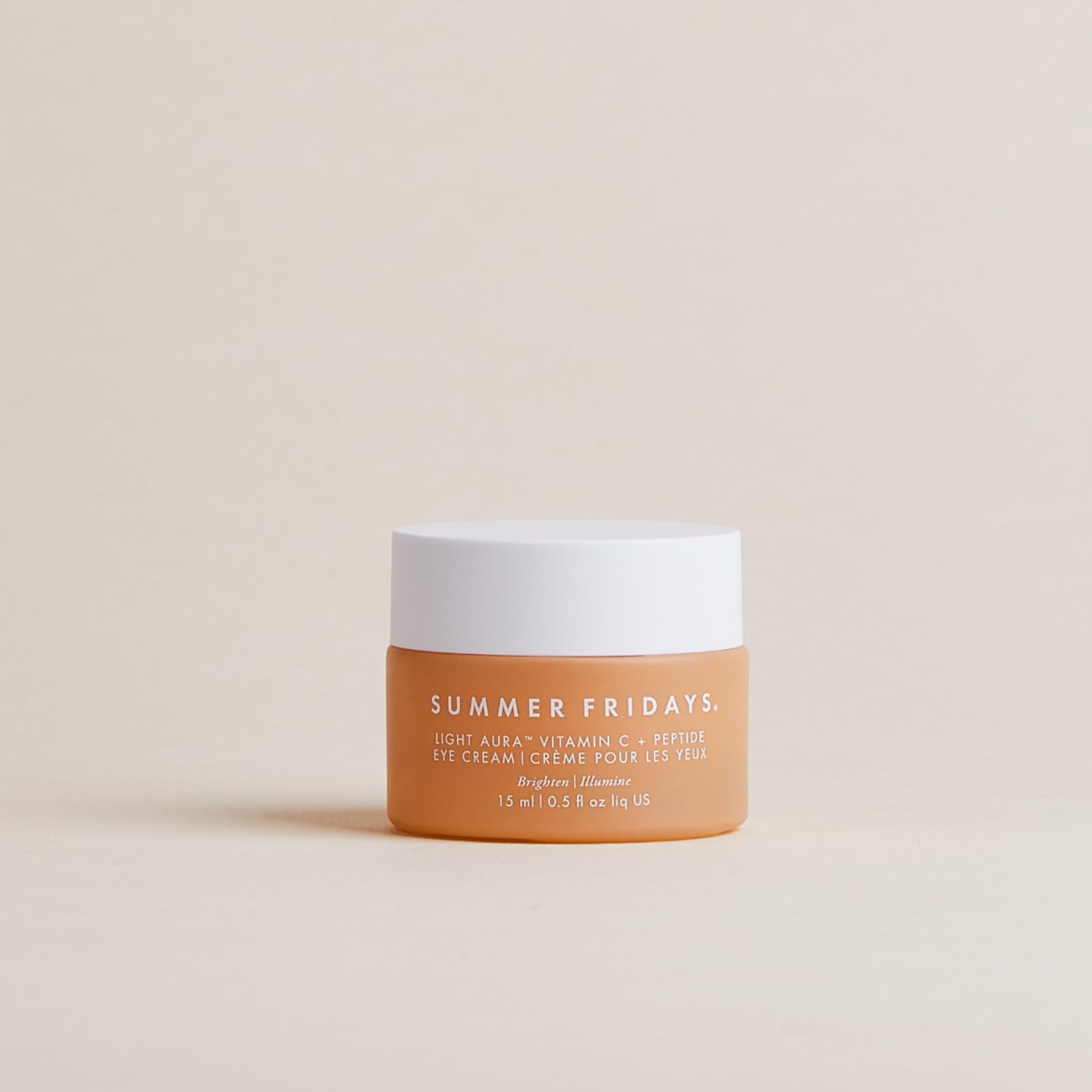 Summer Fridays Light Aura Eye Cream packaging front conveys premium eye care and brightness