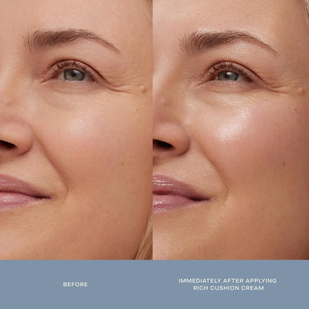 Hand applying Rich Cushion for easy absorption and smoothing hydration.