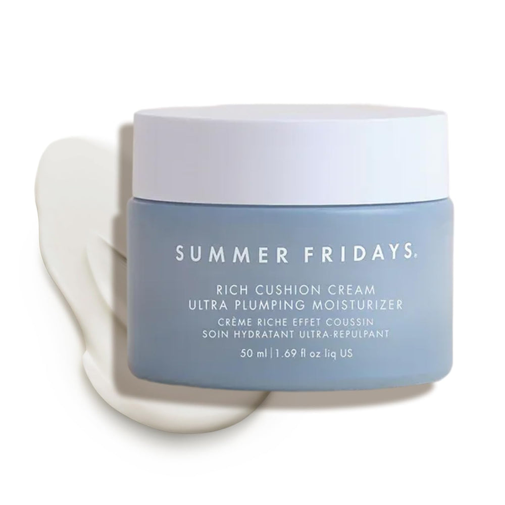 Summer Fridays Rich Cushion Face Cream jar delivering rich hydration and barrier support.
