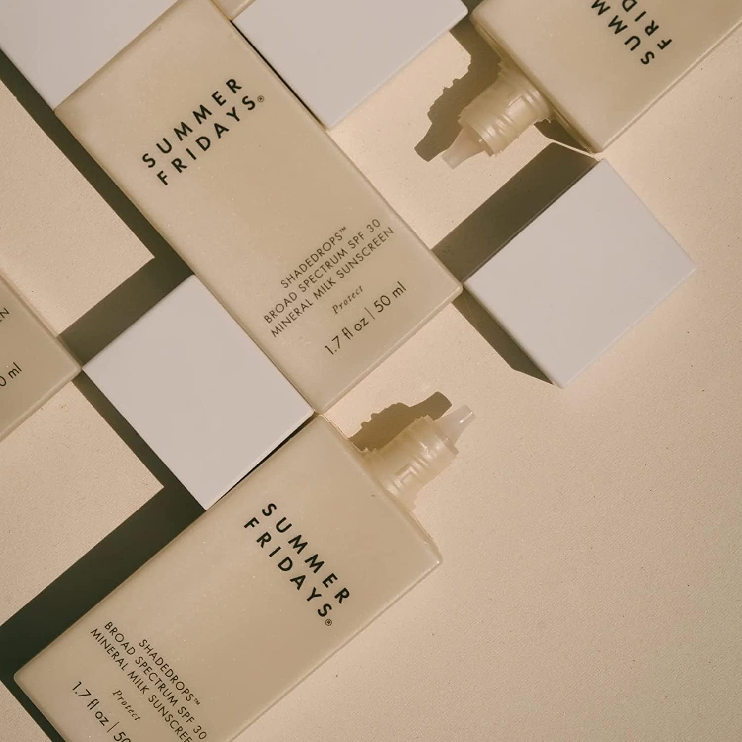 ShadeDrops under makeup-friendly sunscreen supports a smooth, luminous base.