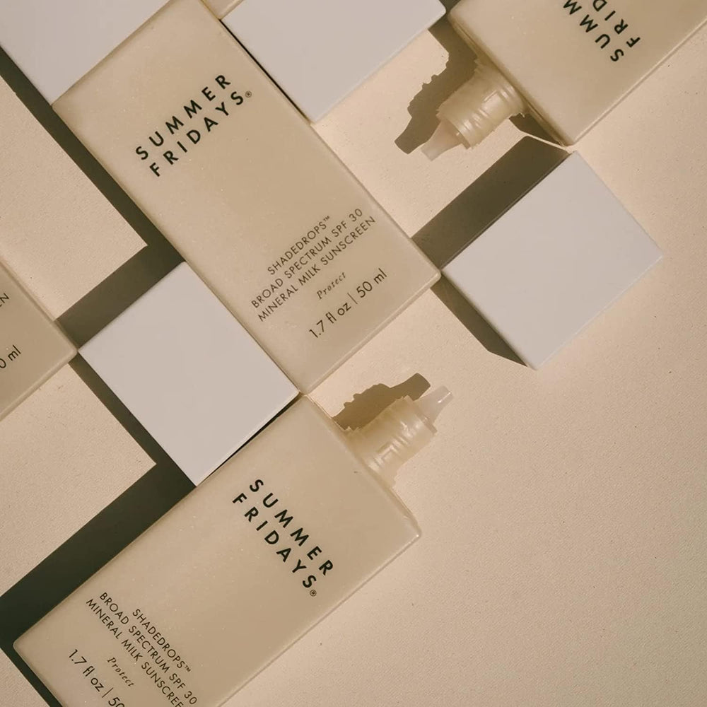 ShadeDrops under makeup-friendly sunscreen supports a smooth, luminous base.