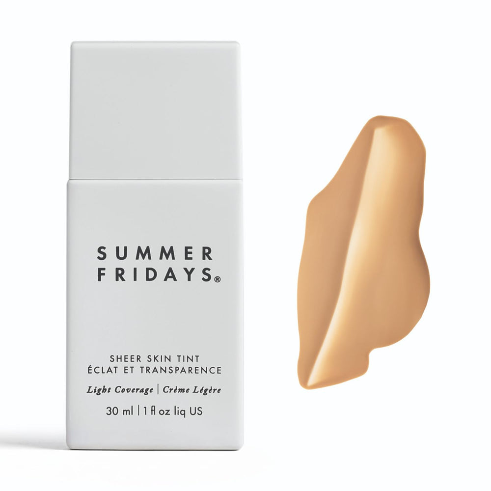 Summer Fridays Sheer Skin Tint bottle front shows sleek packaging for natural coverage.
