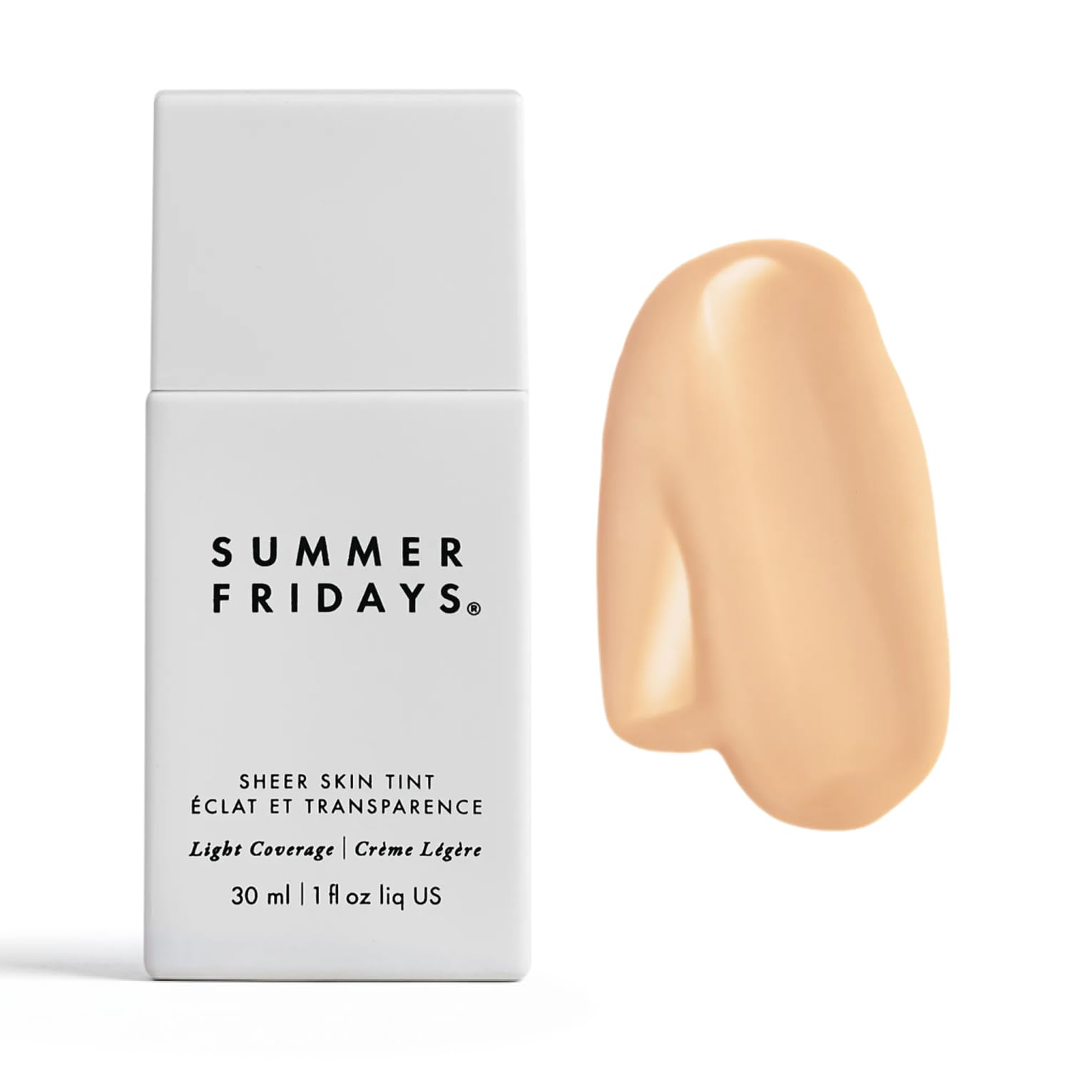 Summer Fridays Sheer Skin Tint bottle shows lightweight hydration for even tone