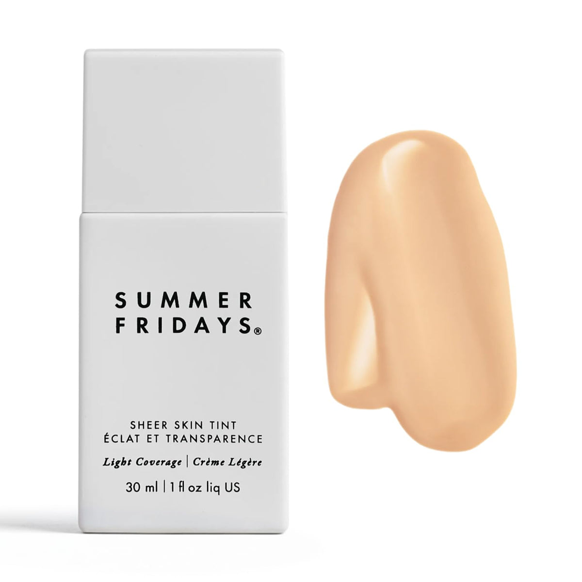 Summer Fridays Sheer Skin Tint bottle shows lightweight hydration for even tone
