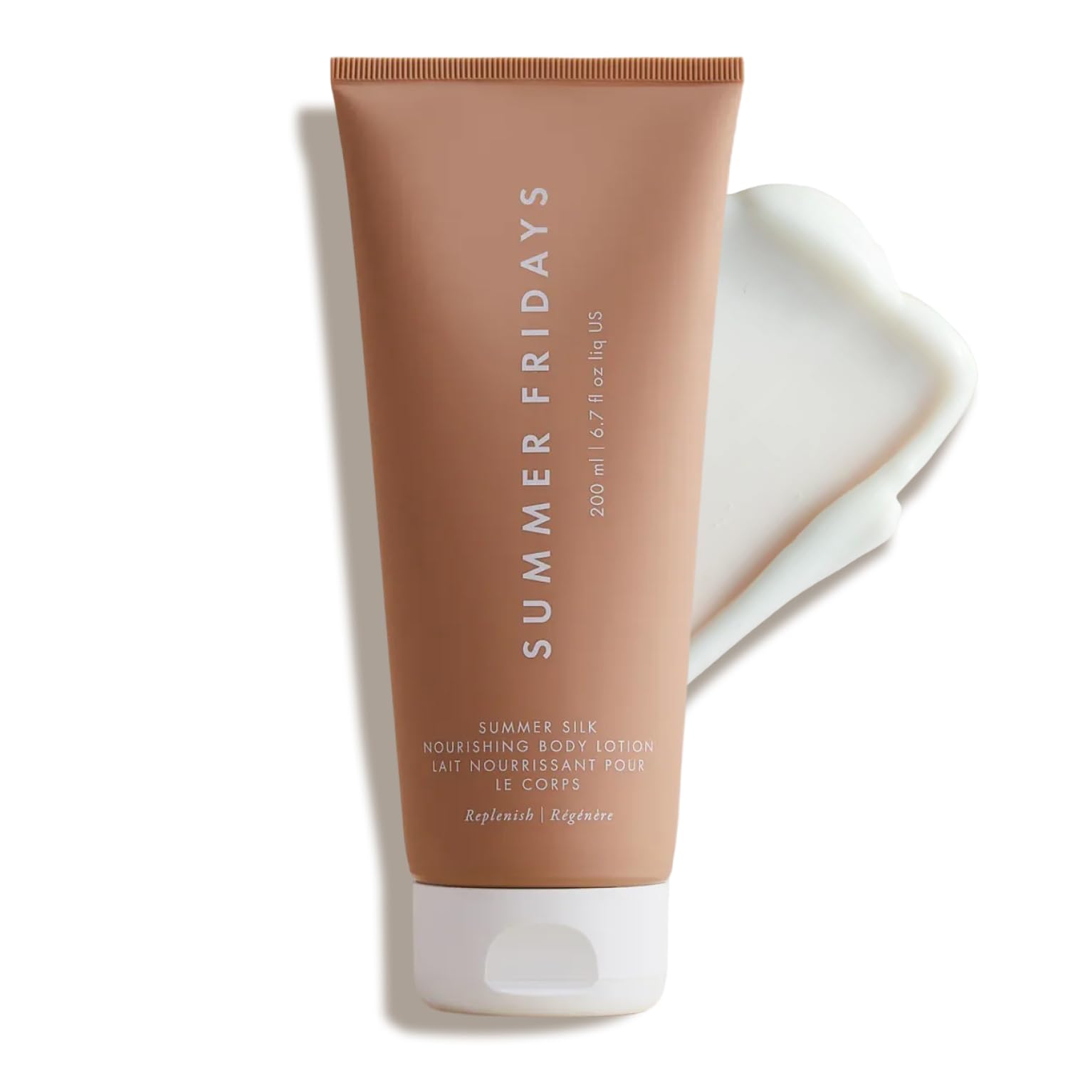 Summer Fridays Summer Silk Nourishing Body Lotion bottle shows non-greasy hydration for daily use