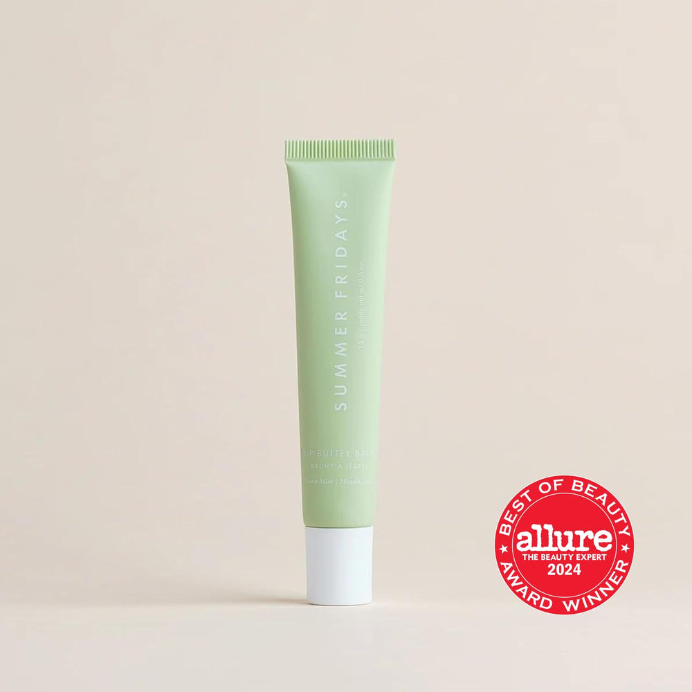 Summer Fridays Tinted Lip Butter Sweet Mint texture swirl delivering smooth shine.