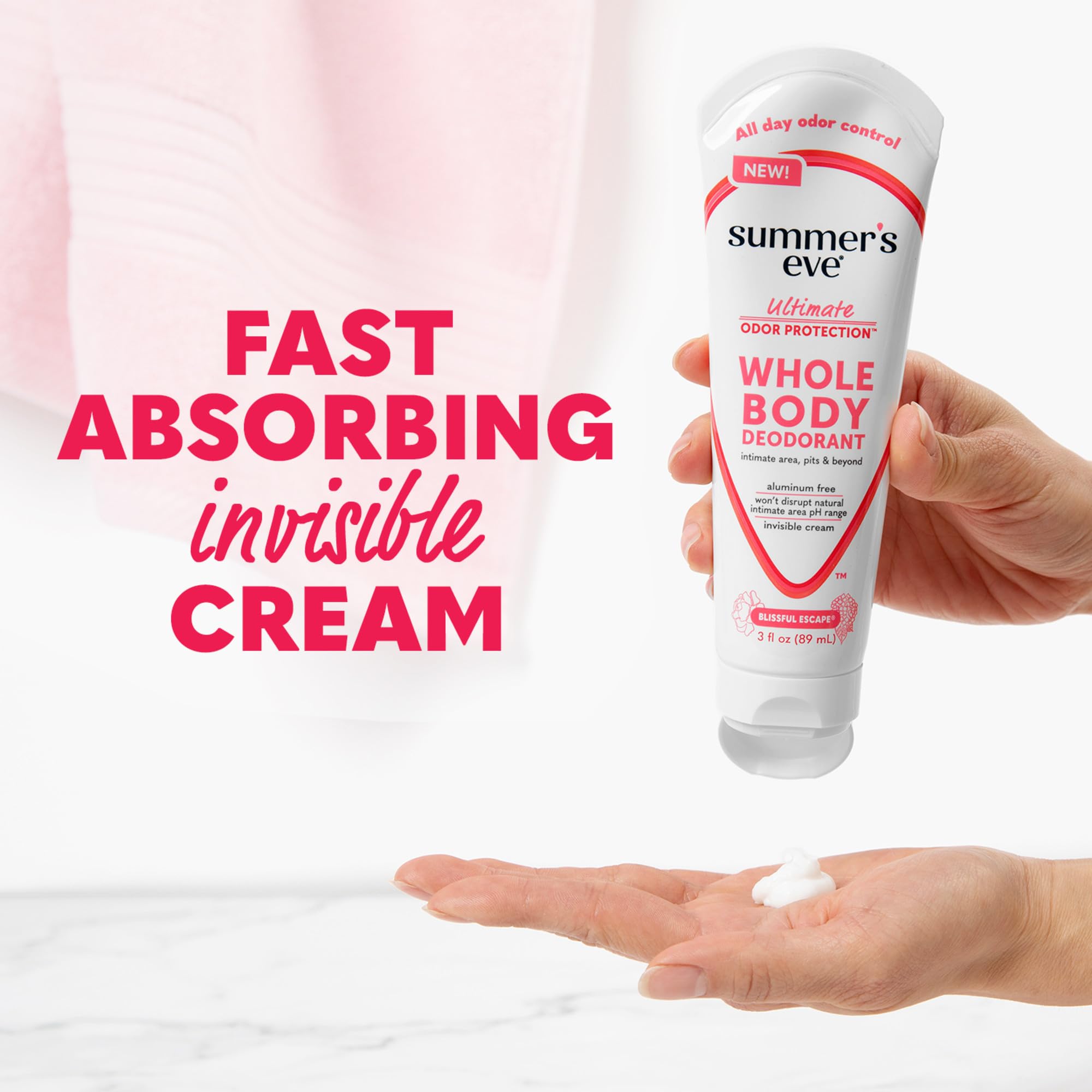 Summer's Eve Blissful Escape travel-size-pack image emphasizes portable 3 oz bottle.