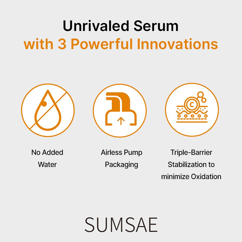 Elegant SUMSAE packaging and airless bottle design reduces oxidation.