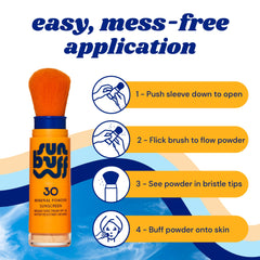 Sun Buff polvo protector solar para el cuerpo, protección ligera y tono mate natural.