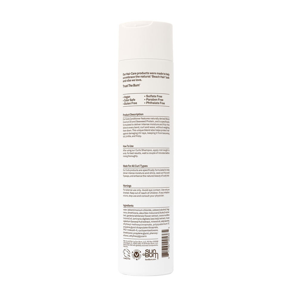 Sun Bum Curls Acondicionador, libre de sulfatos y parabenos, para rizos sanos.