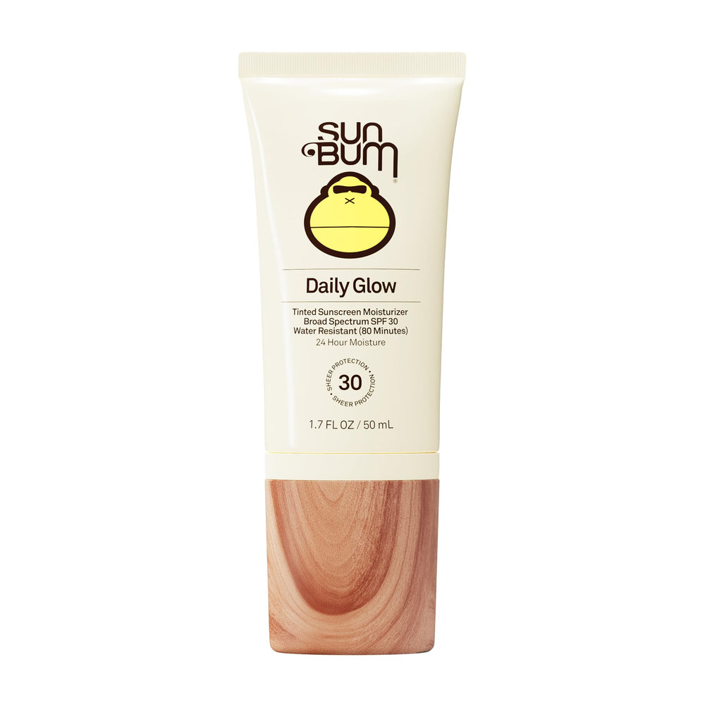 Sun Bum Daily SPF 30 Glow bottle front shows tinted sunscreen for daily radiance.