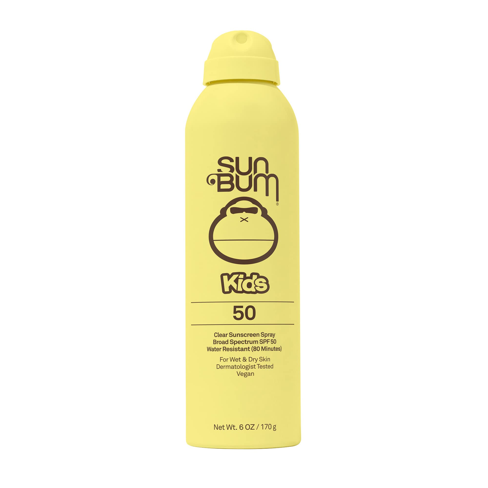 Sun Bum Kids SPF 50 atomizador: aplicación clara y protección resistente al agua para niños activos.