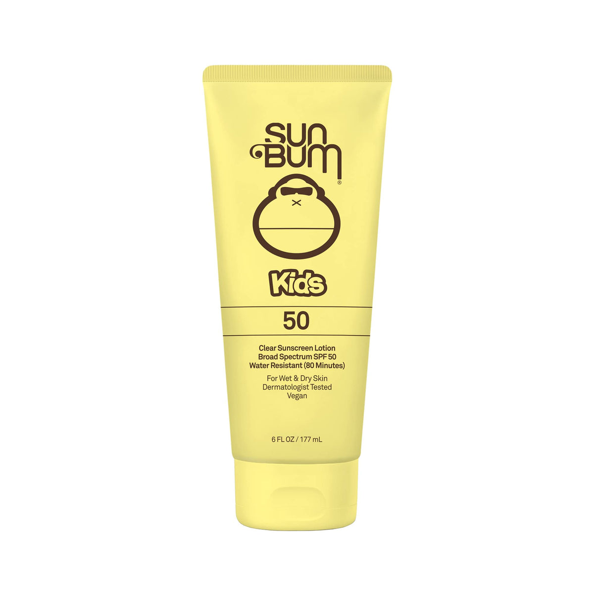 Sun Bum Kids SPF 50 loción clara frente a la botella, protección amplia