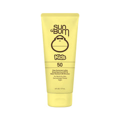 Sun Bum Kids SPF 50 loción clara frente a la botella, protección amplia