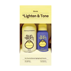 Sun Bum Lighten & Tone Kit bottle closeup highlighting the UV-activated formula.