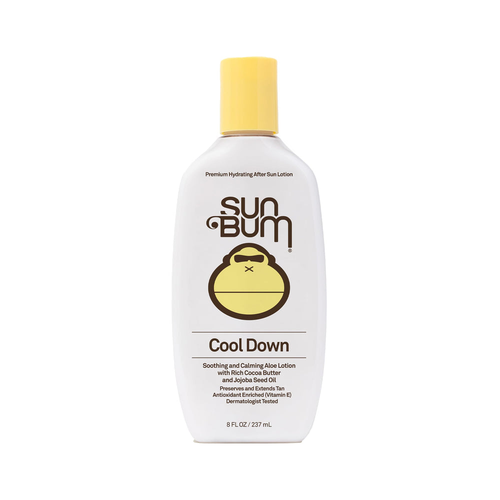 Sun Bum loción enfriante de aloe vera, envase visible y hidratación suave post-sol.