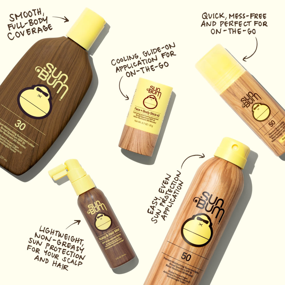Sun Bum spray with Vitamin E for skin nourishment during sun exposure.