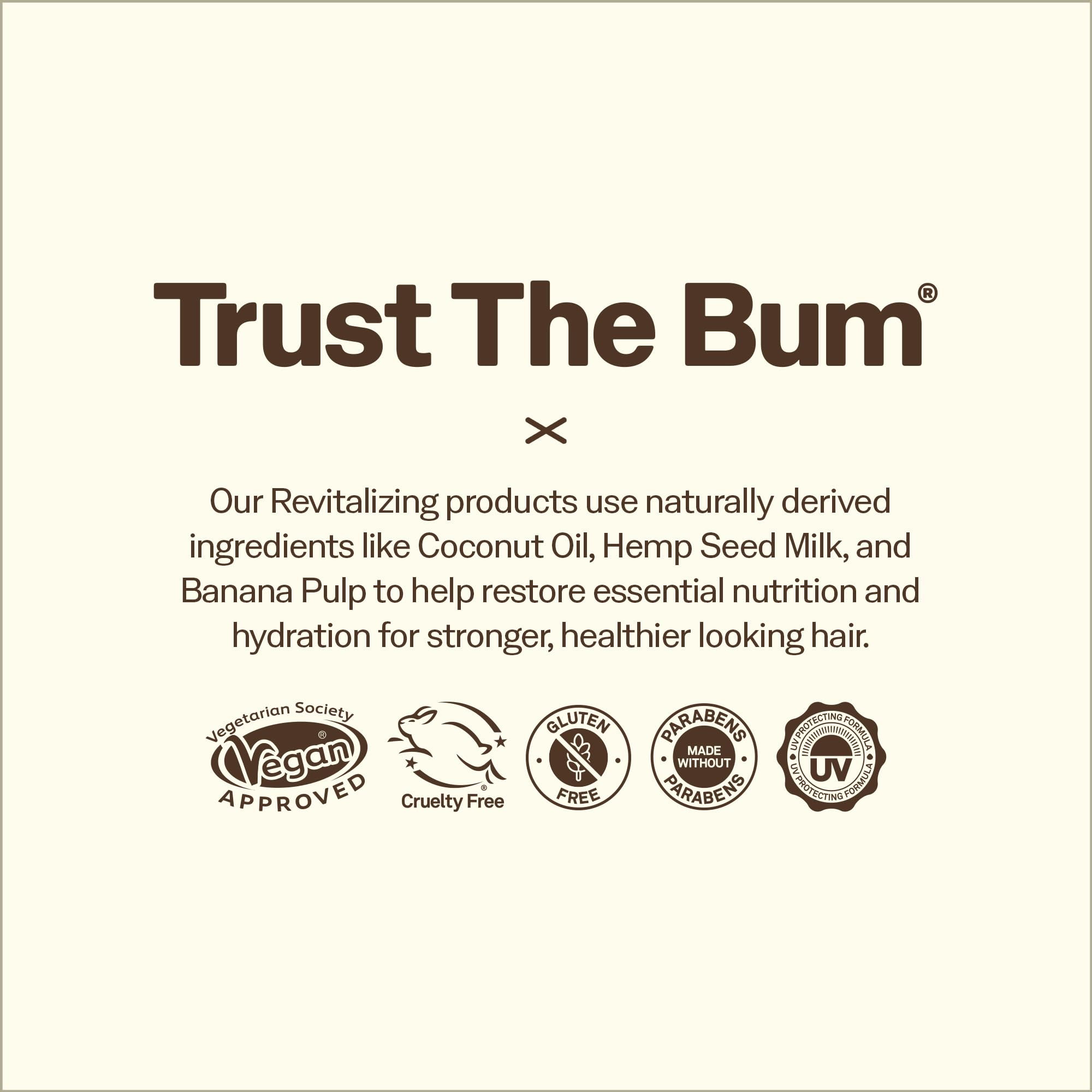 Sun Bum Revitalizing Conditioner swirl next to smooth hair for shine.