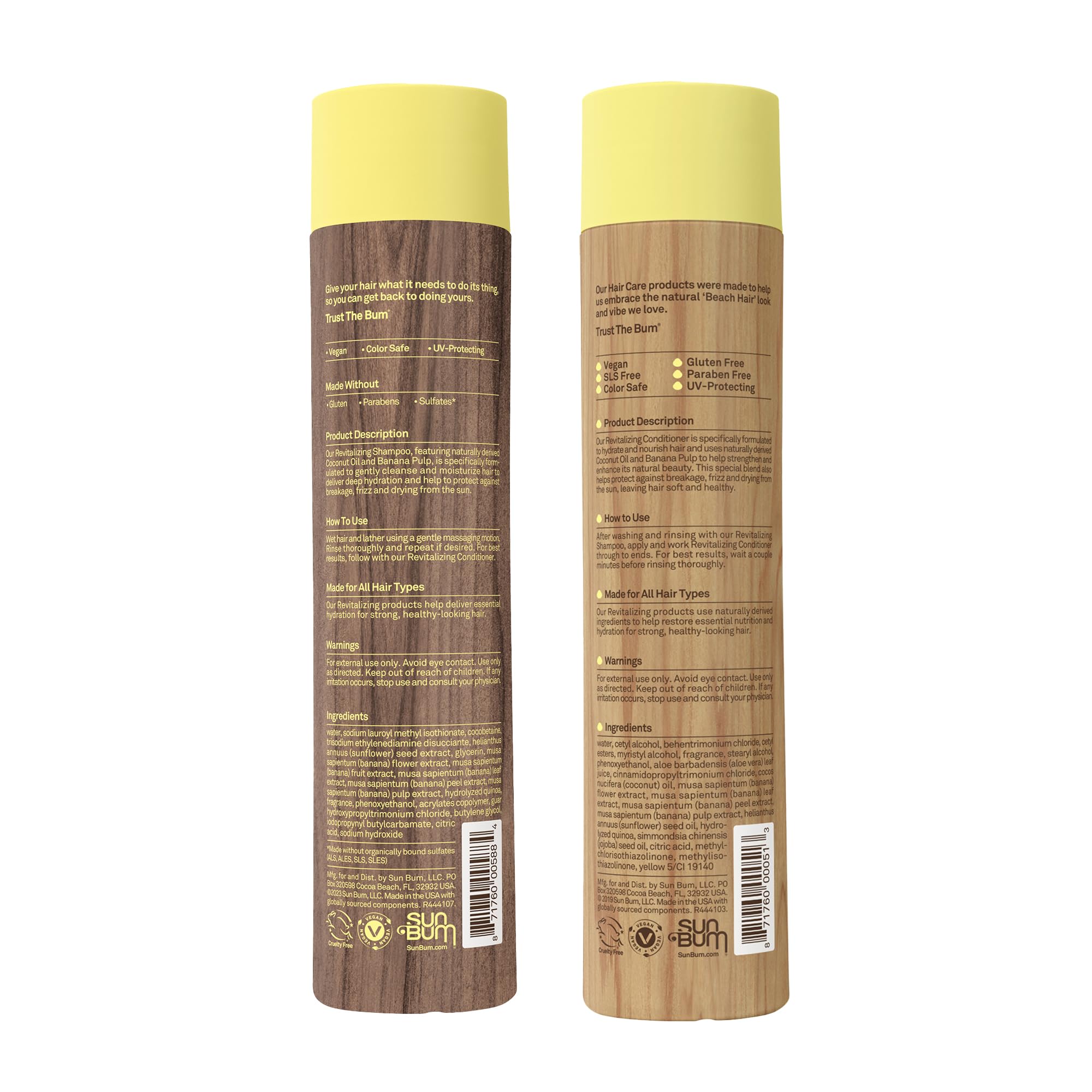 Sun Bum Revitalizing Hair Care collection on bathroom shelf with a bright, beachy vibe.