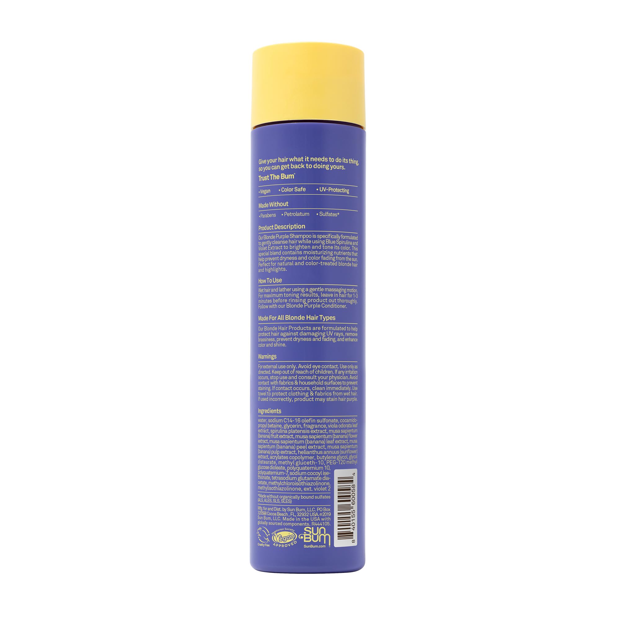 Cabello rubio limpio y protegido del sol con Sun Bum Rubio Morado.